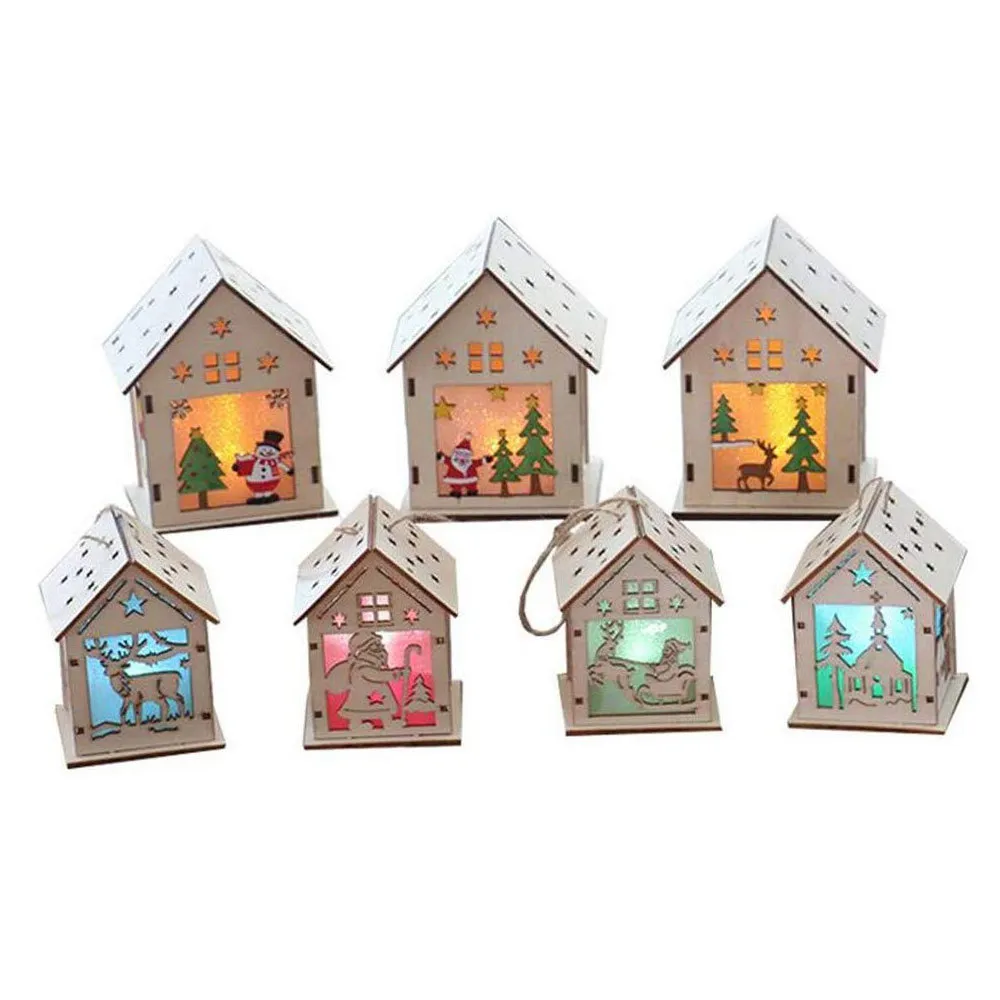 Festival LED Light Wood House Christmas Tree Decorations For Home Nice Illuminated Wood Diy Gift Window Decoration Y201020