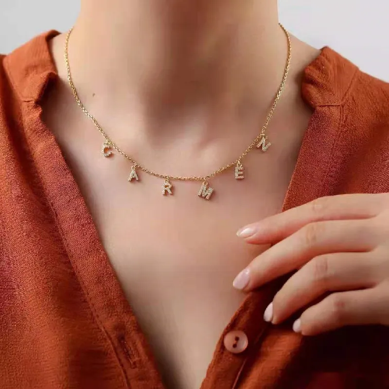 Collier en Zircon avec nom personnalisé, colliers en cristal personnalisés, chaîne à pendentif pour femmes, bijoux cadeau goutte 220217236H