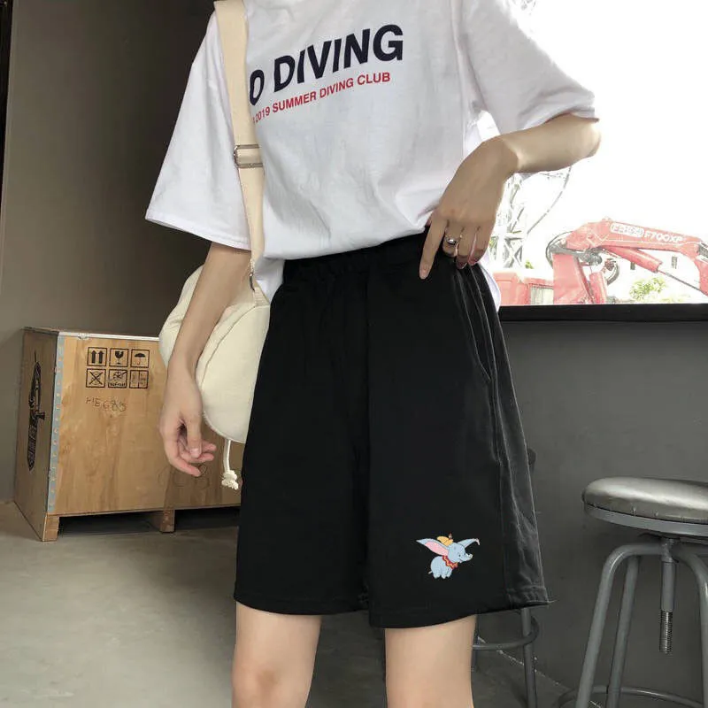 Pantaloncini sportivi estivi a vita alta elasticizzati donna Running Streetwear Pantaloncini casual vintage con stampa stile coreano Harajuku Femme 210306
