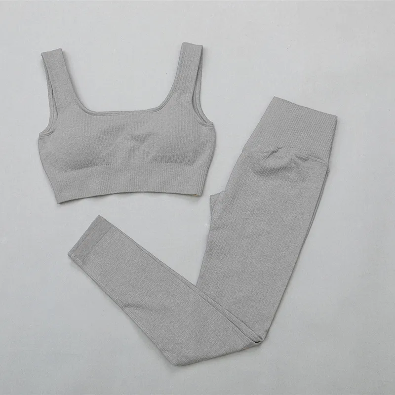 Kvinnors sportkläder hög midja sport bh + legging gym kläder sömlös fitness yoga kostym stretchy träning set vadderad