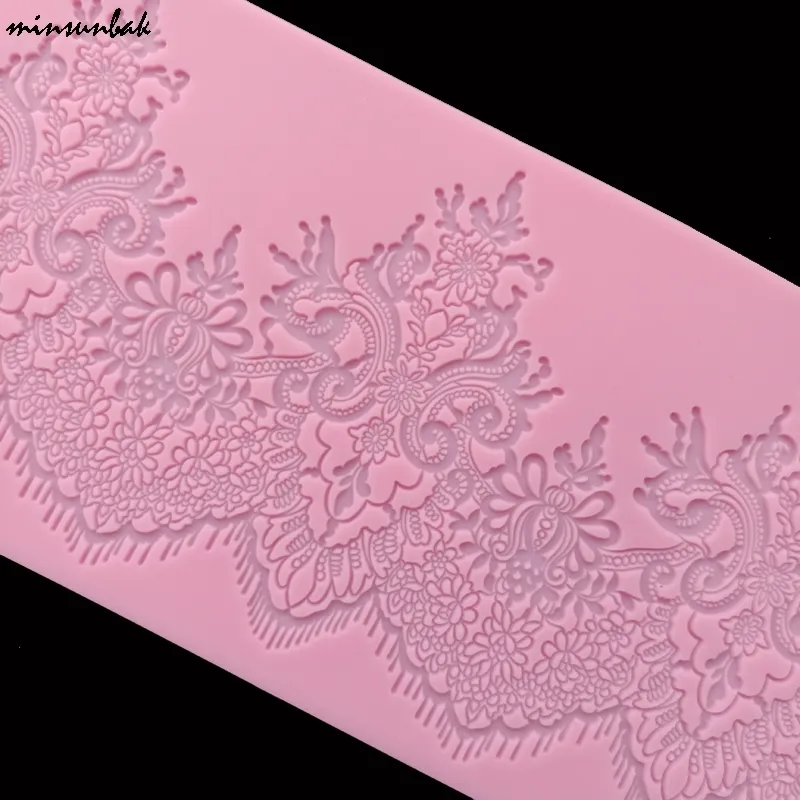 Minsunbak Silicone Lace Tap Fondant Bloak Border Decoração Ferramenta Chocolate Gumpoto Mold Sugarcraft 210225