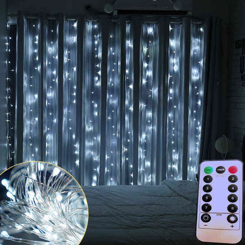 Remote Garland Curtain Lamp USB Icicle Fairy Lights String Lights Curtain Indoor Garland Lights Decorative Christmas Wall Art 211104