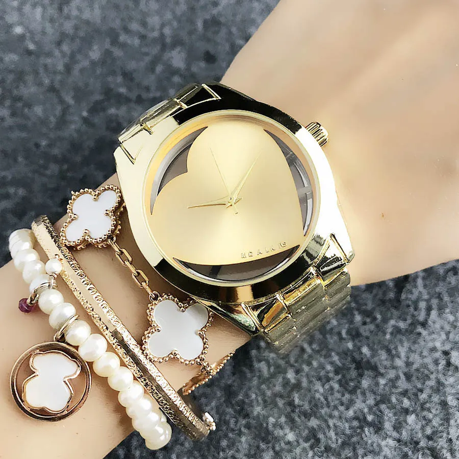 Fashion Top Brand women Lady Girl Heart-shaped Hollow dial style Metal steel band Quartz Wrist Watch M60245u