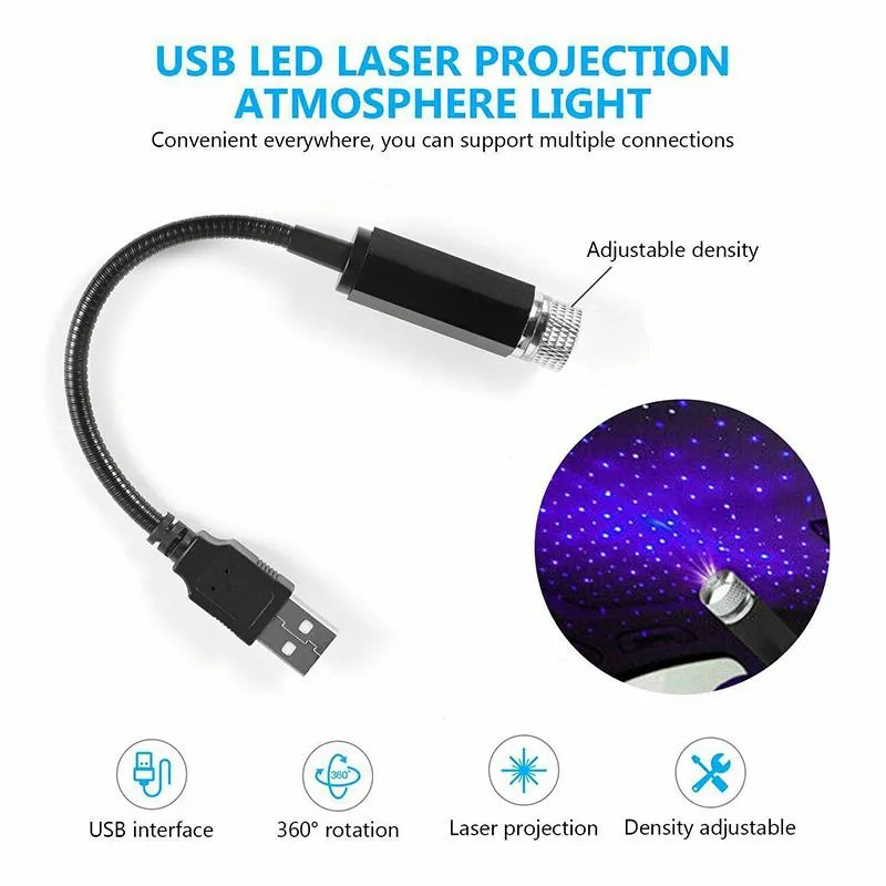 Autodak Sterlicht Interieur LED Sterrenhemel USB Auto Decoratie Nacht Laser Sfeer Ambient Projector Home Decor Galaxy Lights206E