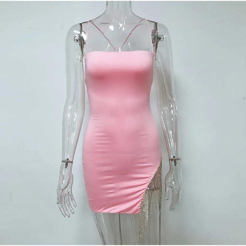 Colysmo Opulentes, figurbetontes Kleid für Damen, Sommer, sexy, gekreuzte Rückenträger, diamantbesetzt, weiß, Party, Nachtclub, 210527