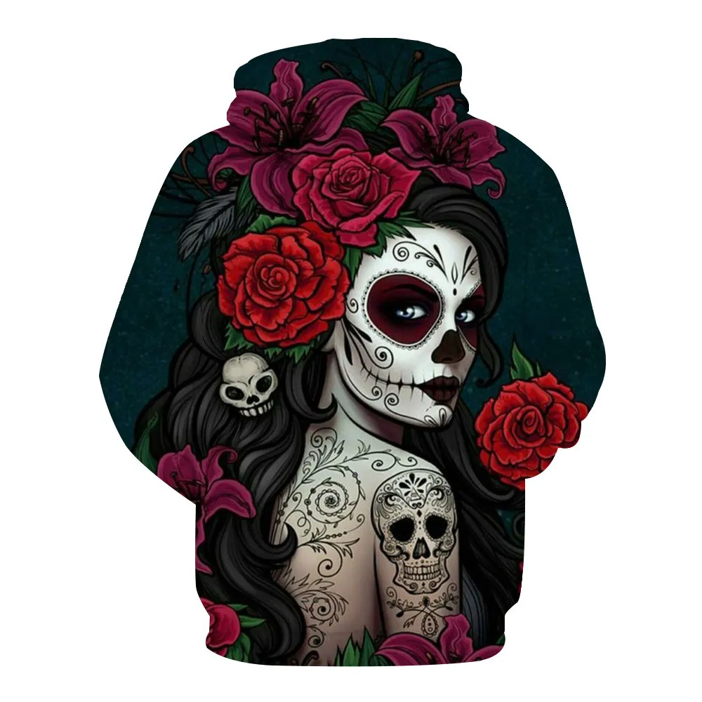 Black Gothic Rose Girl in A Mask Print Felpe con cappuccio da donna sexy manica lunga Pullover Fashion oversize con cappuccio Donna Uomo Abbigliamento LJ201130