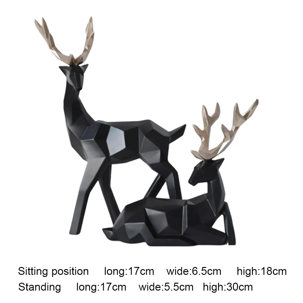 2st Geometric Couple Deer Statue Elk Sculpture Figurine Home Living Room Holiday Decor C02205975976