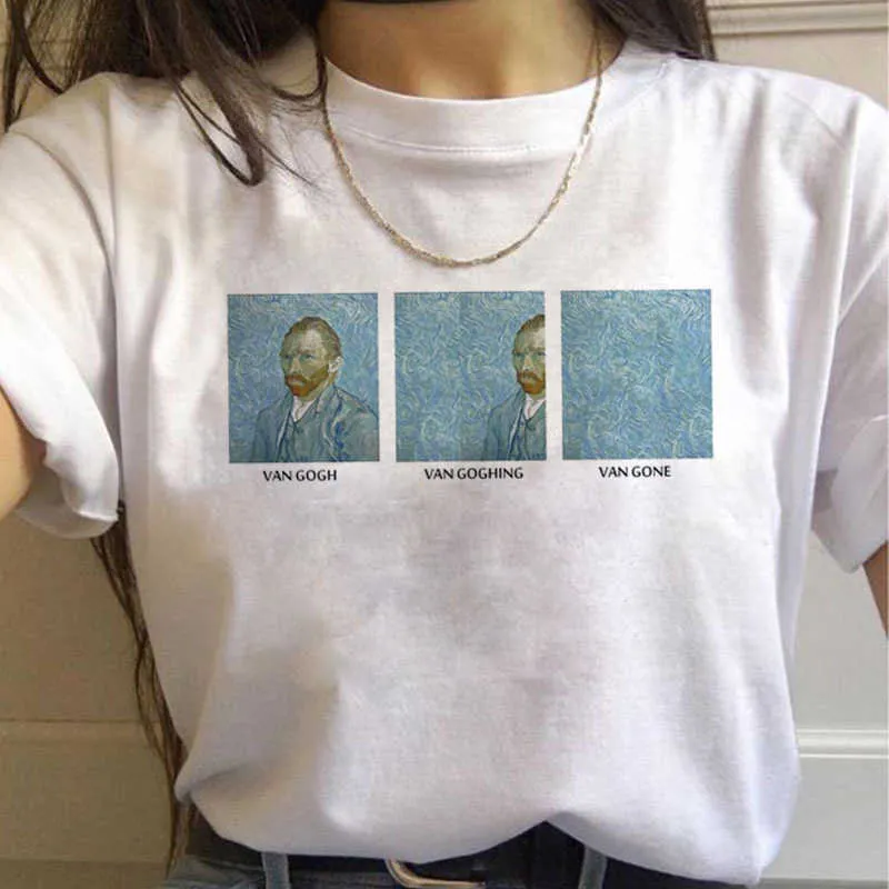 Camiseta Vintage de los 90, camisetas de moda para mujer, camisetas estéticas de Vincent Van Gogh Harajuku para mujer, camiseta divertida con pintura al óleo Ullzang X0527
