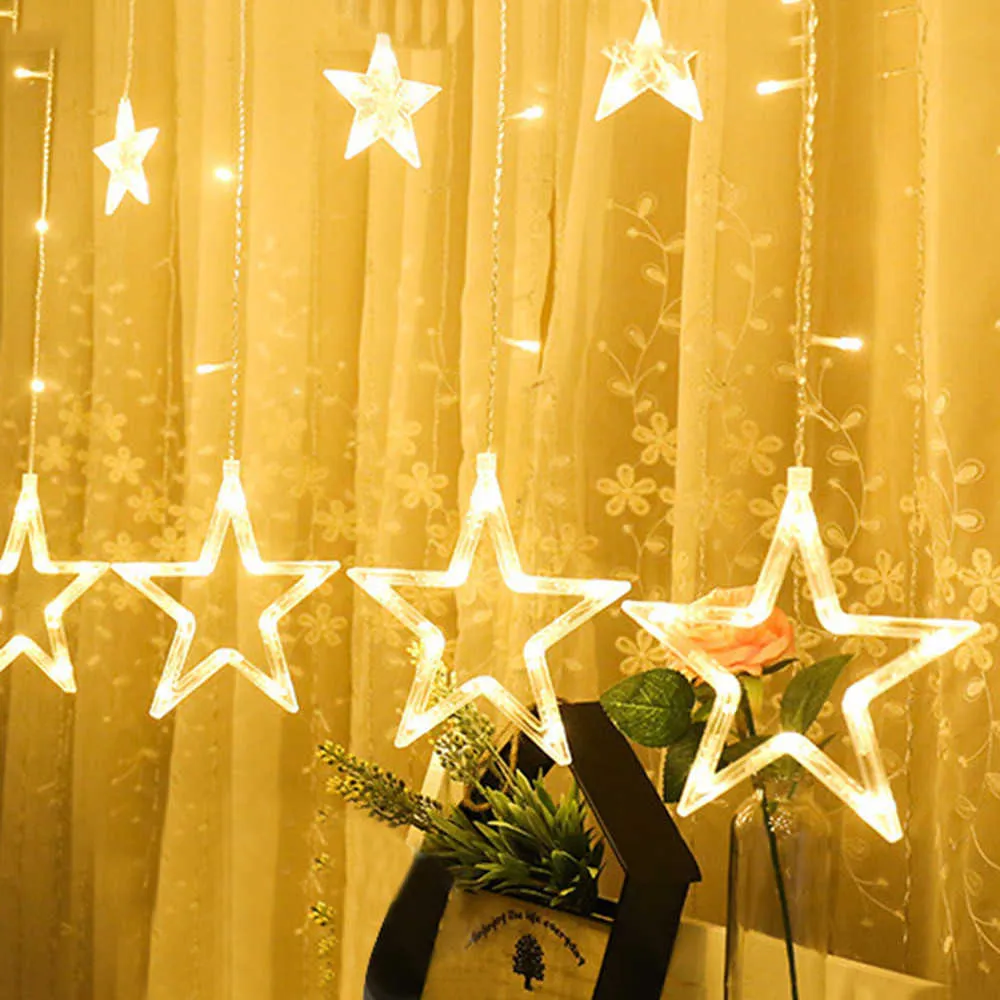 Stars de LED Christmas Curtain Curtain Lights String Net Home Festa Home Dec Deconto Partido Casa Jardim Decorações # 15 Y0720