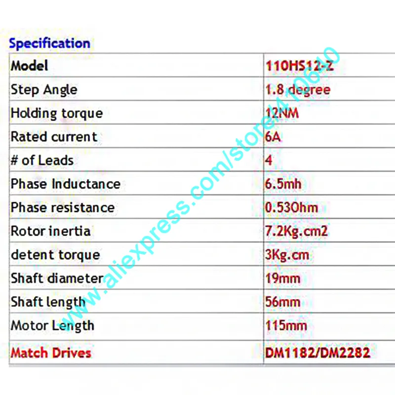 Leadshine Stepper Motor 110HS12Z 12N.m Torque 115 mm Length 6A Current 4 Wires Work With Leadshine Motor Drivr DM1182 or DM2282