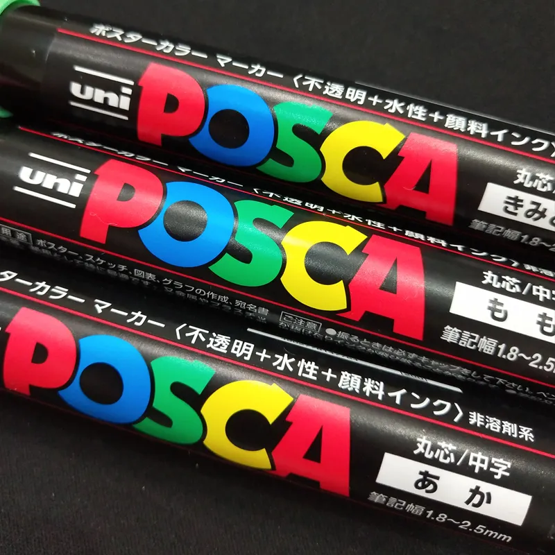 UNI POSCA Marker Pen PC-1M PC-3M PC-5M Set Pop Poster Advertising Pen Paint Pen Comic målning Rund huvudvattenkonstmarkör 210226
