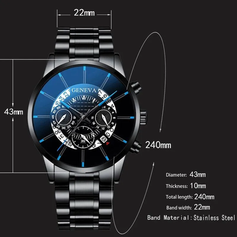 Armbanduhr Blue Ray Quarzuhr Genfer Herren Uhr männliche Top Uhr für Männer Edelstahl Armband Reloj Hombre 278W