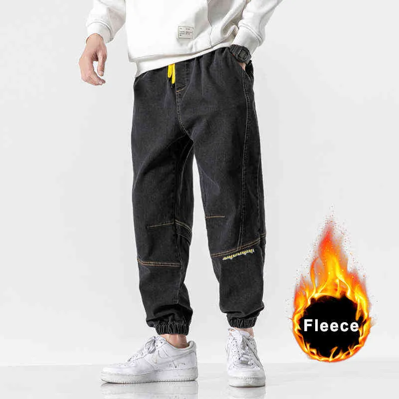 Hommes hiver polaire Jeans épais chaud Denim pantalon hommes Streetwear noir Joggers Harem Jean thermique pantalon grande taille 8XL 211108