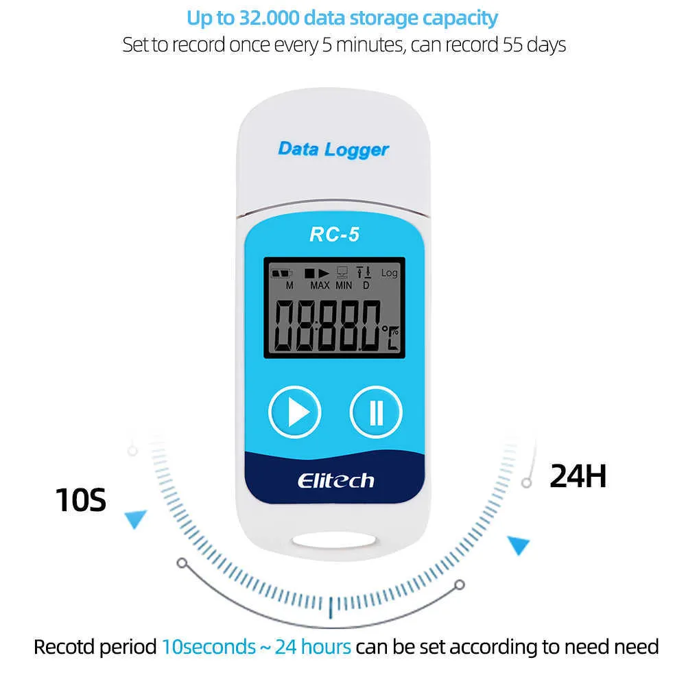 RC-5 Digitaler USB-Temperaturdatenlogger 32000 Lesepunkt Hochpräziser Datenlogger-Recorder für Lager, Lagerung, Transport 210719