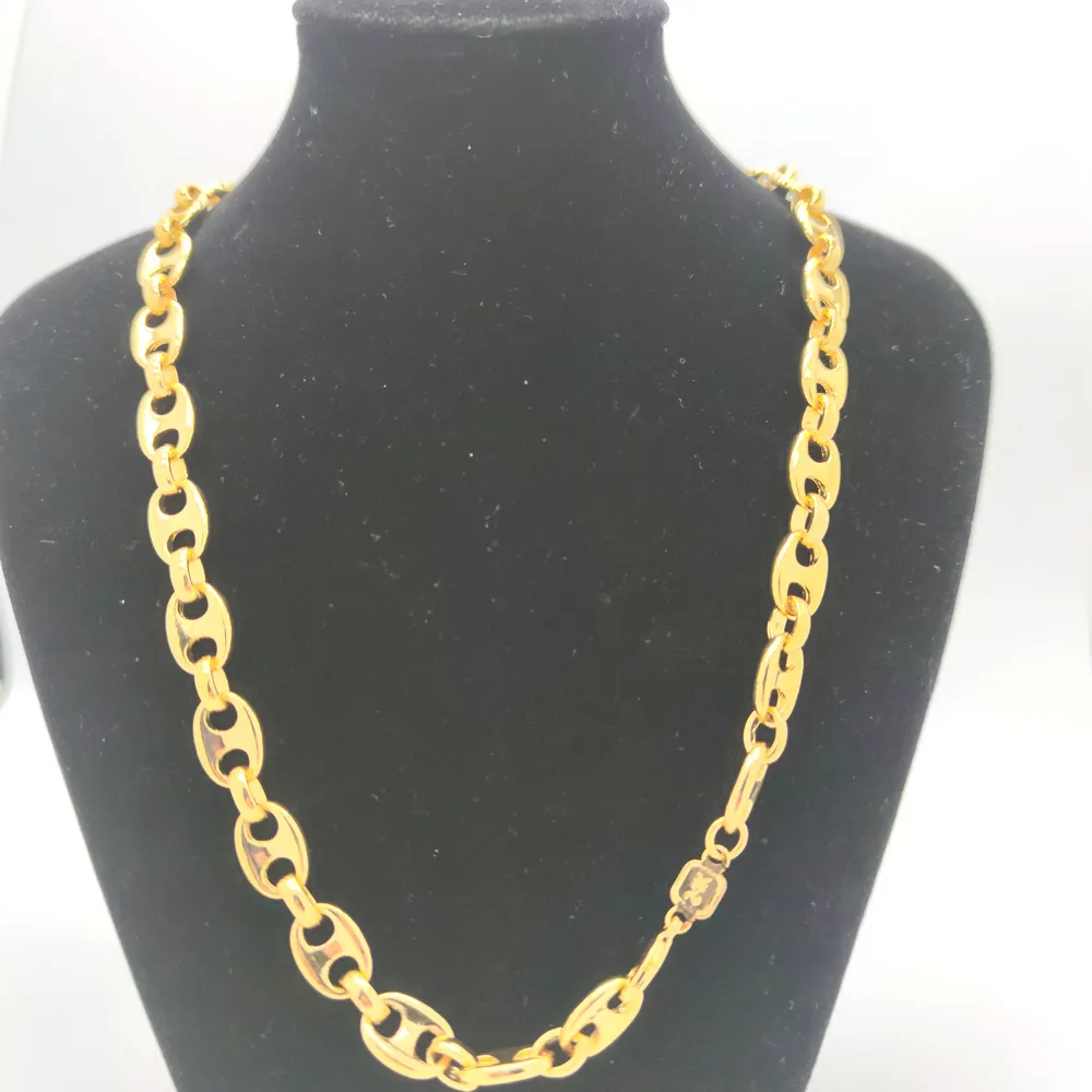 24 K Yellow Real Gold GF Puffed Mariner Link Chain Halsband 10mm 23 6 hummerlås Stamp249o