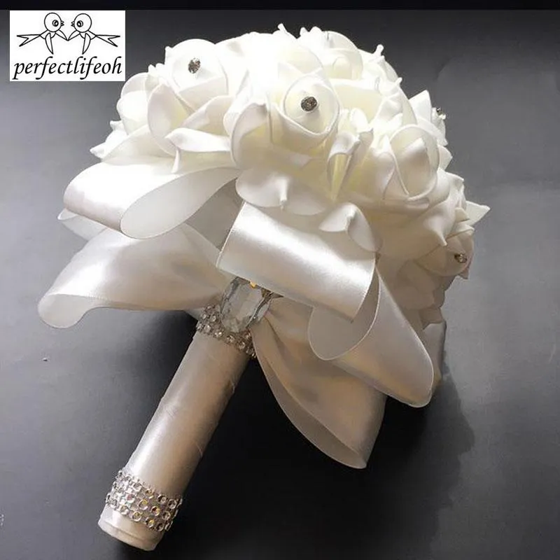 Fleurs de mariage PerfectLifeoh bouquet or blanc artificiel mariée maride de noiva 242q