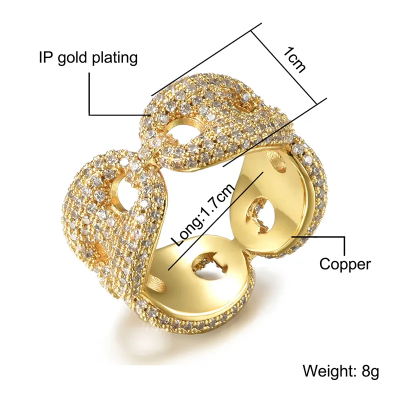 Alta qualità Bling Cubic Zirconia Pentagram Farfalla Anello uomini e donne Iced Out Vero oro placcato Diamante Charm Anelli dita Band Matrimonio Rapper Gioielli Regali