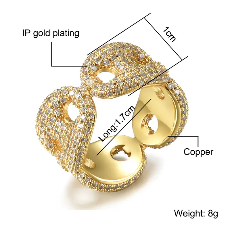 Top Quality Bling Cubic Zirconia Pentagram Butterfly Ring for Men and Women Iced Out Real Gold Plated Diamond Charm Finger Rings Band Wedding Rapper Jewelry Gifts