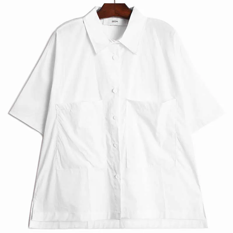 VANOVICH Pocket Summer Camicia tinta unita Donna Mezza manica Camicette e top da donna Abbigliamento moda 210615