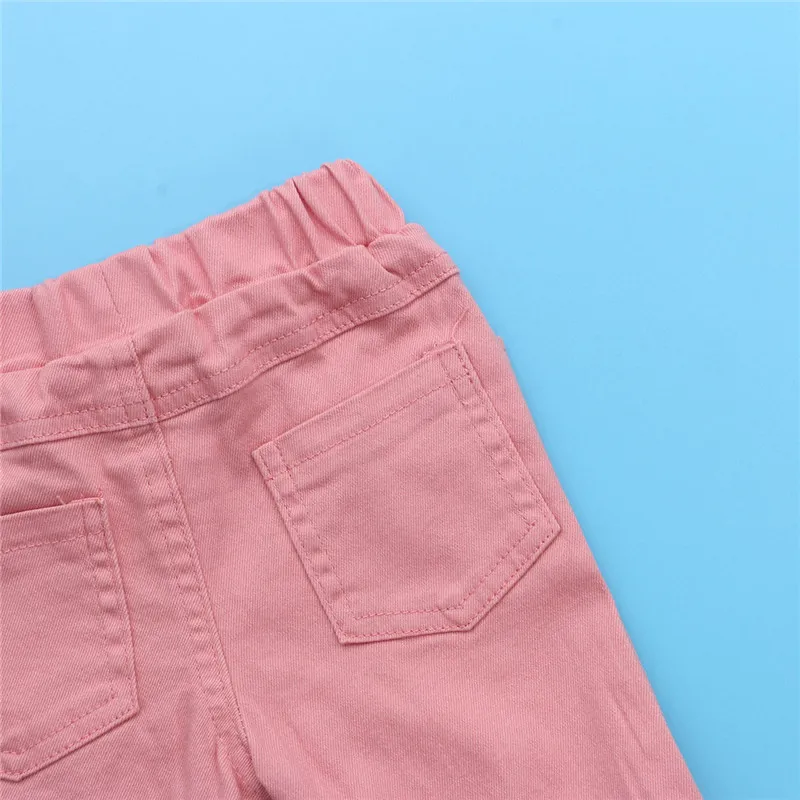 Crianças menina rosa calça calças infantis crianças buracos sólidos ripped bota fofa calça longa calça jeans belbottomed calças 21022536669924