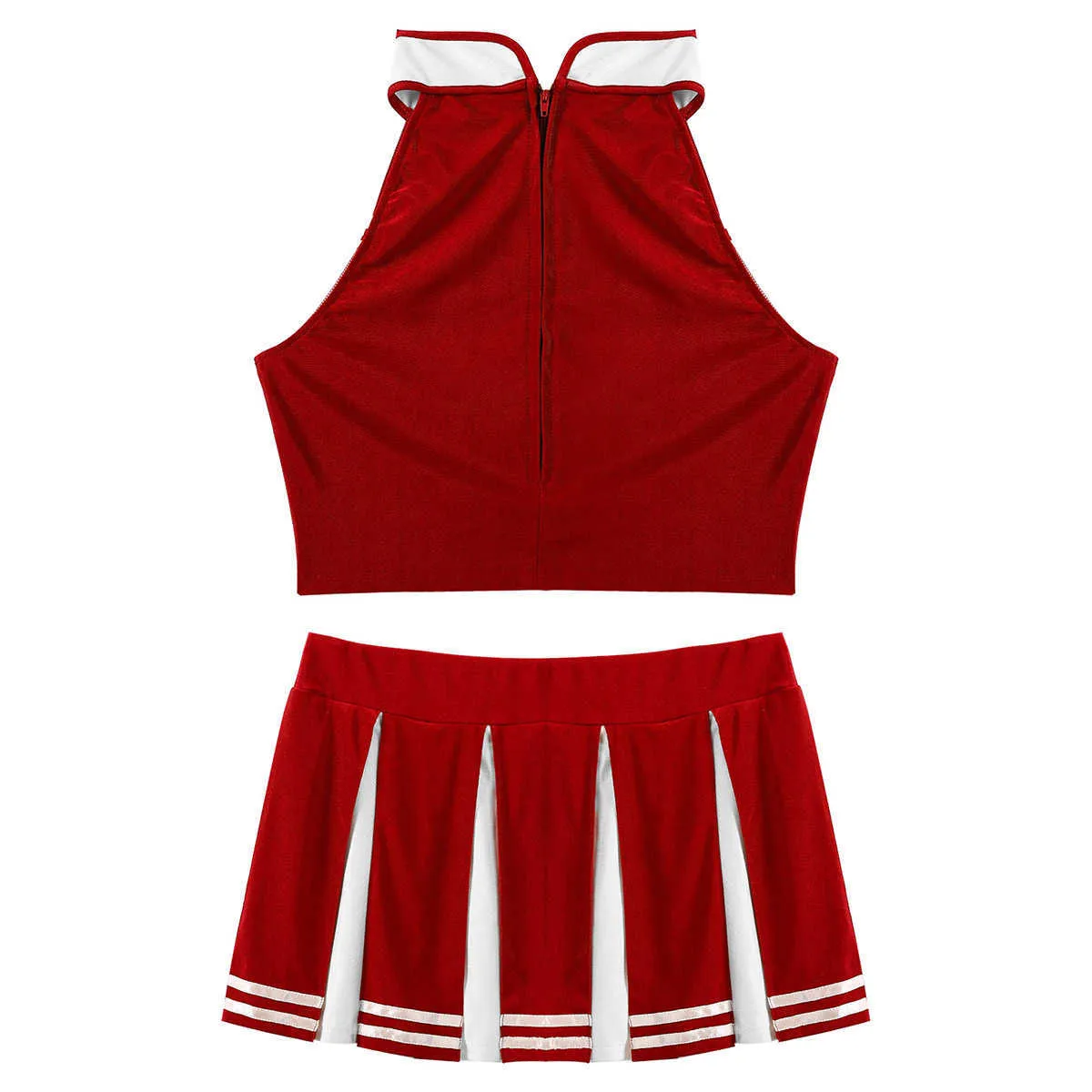 Vrouwen volwassenen school meisjes outfits cheerleader sexy kostuum sets uniform outfit mouwloze oogst top met mini geplooide rok x0626