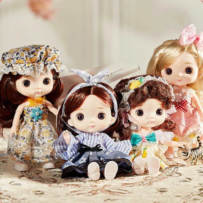 BJD mini 16cm boneca 13 articulações móveis 1/8 boneca global multi-cor e roupas podem vestir-se meninas brinquedos diy presentes de aniversário q0910