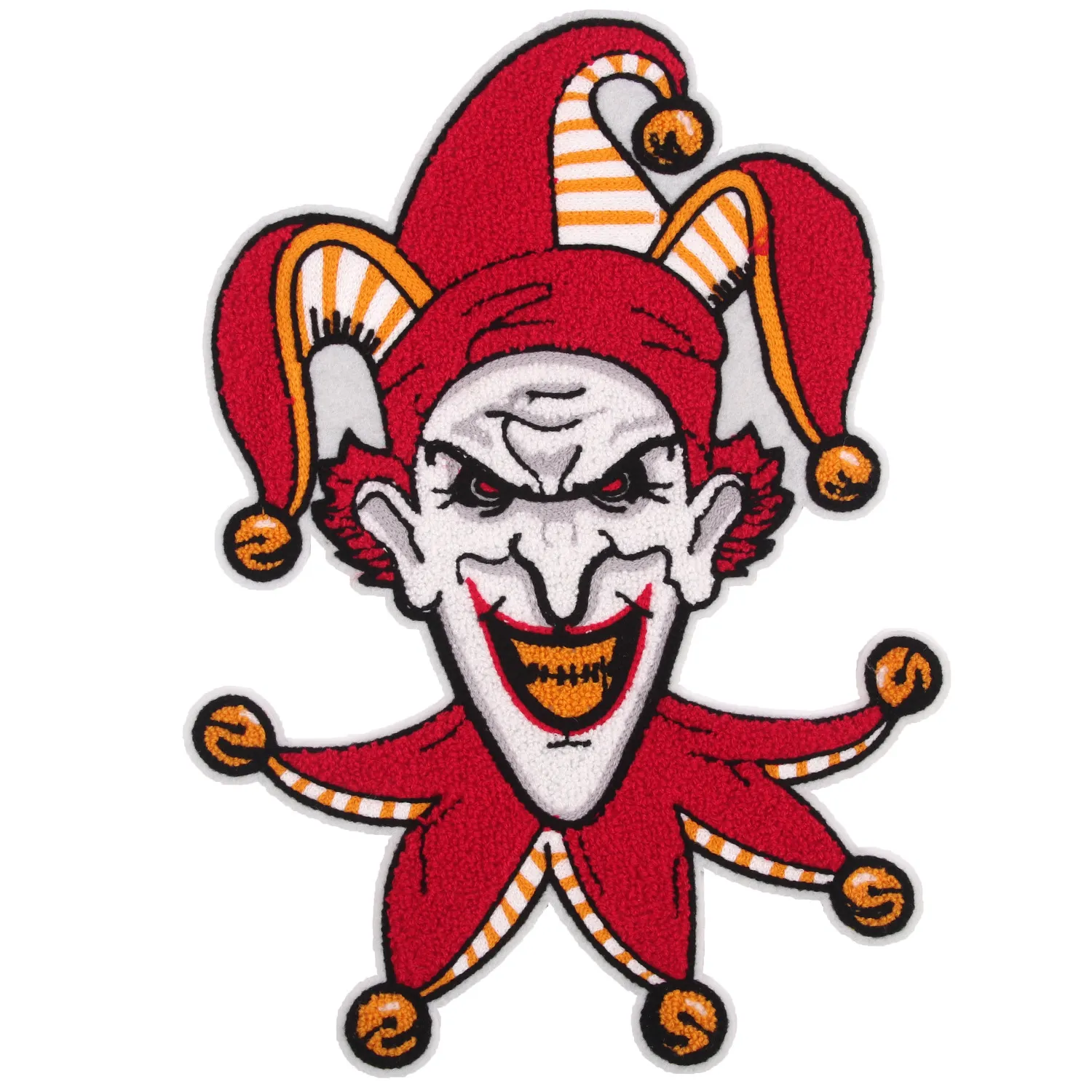 Grande taille serviette broderie dessin animé clown chenille patch tissu personnalisé coudre sur autocollant super cool bouffon rouge patchwork appliques pour vêtements sac à dos