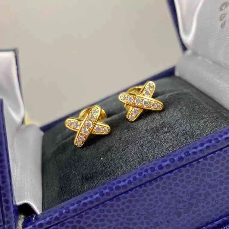 El nuevo Xiaoshangjia 925 chapado en plata esterlina 18K oro Shangjia con incrustaciones de pendientes de letras X pendientes de diamantes completos 8444650