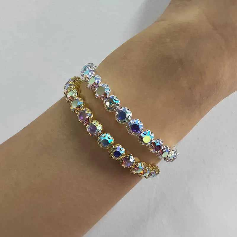 Bracelet élégant en cristal AB pour femmes, plaqué argent et couleur or, grand cristal strass, extensible, Q0719