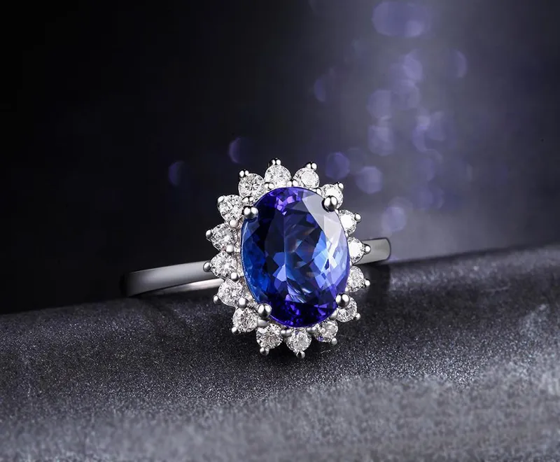 YHAMNI 2.0CT Owalny Sapphire Ring Party Elegancki Biżuteria ślubna 925 Srebrne ślubne Pierścienie Zaręczynowe dla kobiet R345