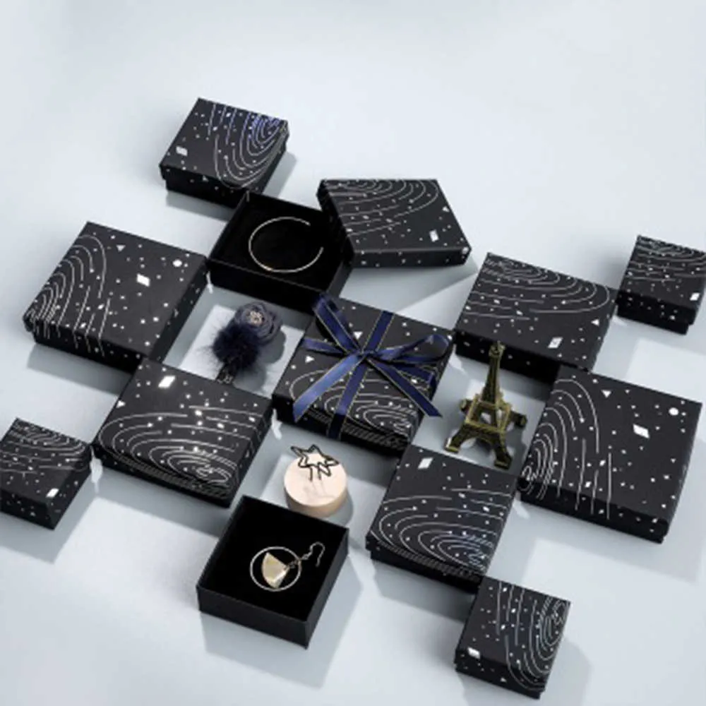 Sieraden Display Box Starry Sky Pattern Gift Case voor Armband Ketting Ring Verpakking Huidige Bruiloft Bruid Sieraden Organizer 211014