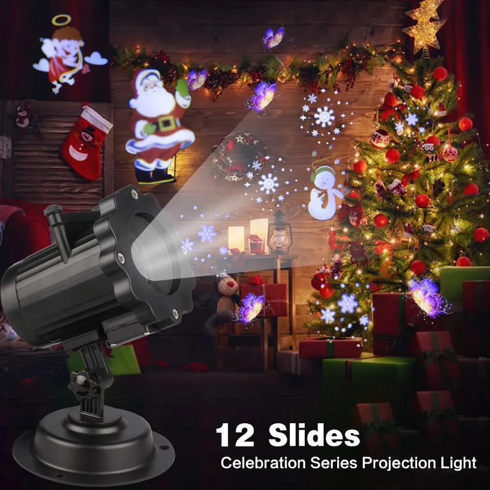 Projecteur laser de Noël Effet d'animation IP65 Projecteur d'Halloween intérieur extérieur 12 motifs Flocon de neige Bonhomme de neige Lumière de scène # Y20250l