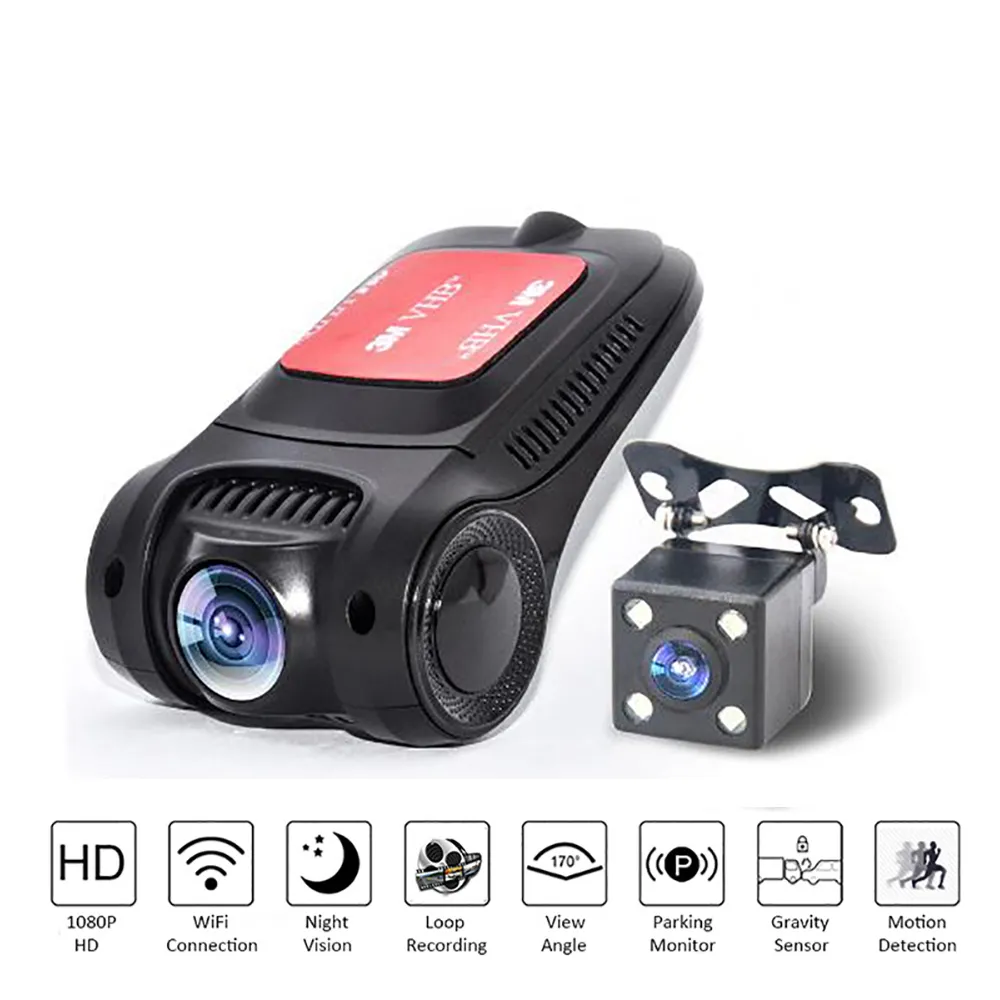 Car DVR Wi-Fi 1080p Full HD Dual Lens Bakifrån Kamera Auto Video Recorder Registrar Dash Camera Motion Detector DVR