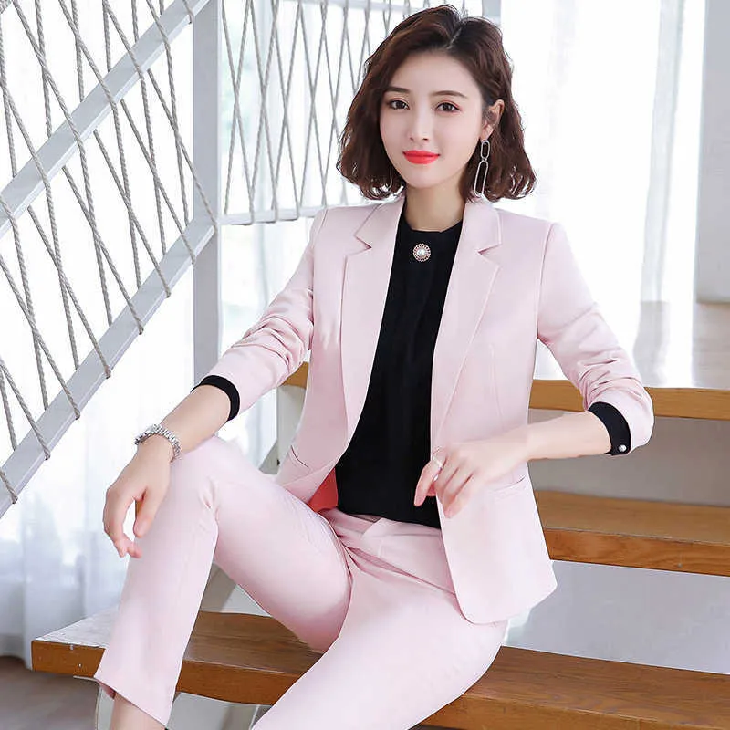 Högkvalitativ Professionell Kvinnors Byxor Suit Feminine Ladies Blazer Office Work Kläder Intervju Kläder Tvådelat 210527