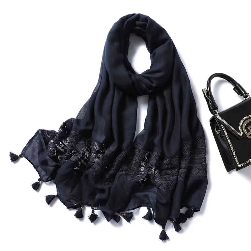 2021 Ontwerp Merk Dames Sjaal Hijabs voor Lady Solid Color Tassel Fashion Sjaals en Wraps Pashmina Bandana Vrouwelijke Foulard