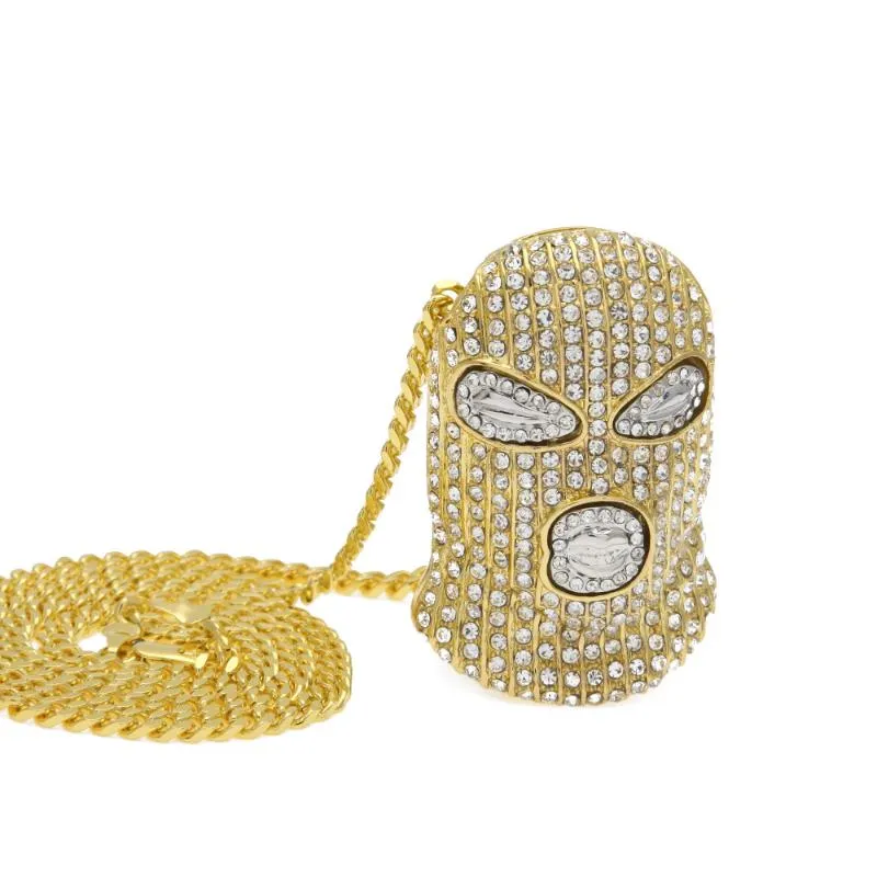 Naszyjniki wiszące osobowość CS CAP PAVE FELL RINESTONE MASKED Naszyjnik Złota Mężczyźni Hip Hop Rock Jewelry209o