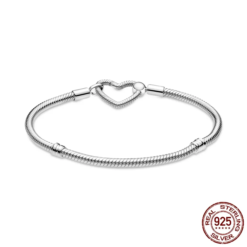 Snake Chain Heart Buckle Bracelet 925 Sterling Silver Fit For Brand Charms Bracelet DIY Fine Jewelry Making Women Gift