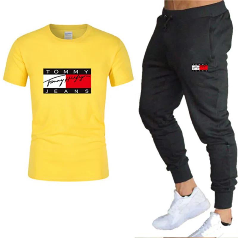Herrspårsfall Fashion Printing Cotton Short-Sleeved T-shirt Sport Pants Summer Sportswear