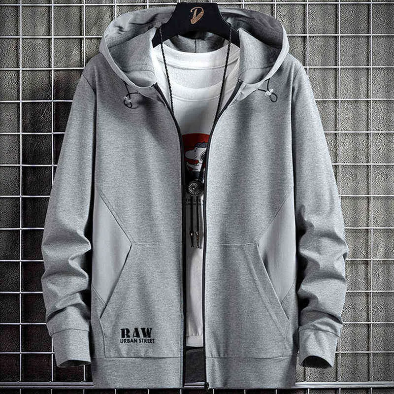 Frühling Herbst Herren Zip Up Hoodie Mäntel Streetwear Schwarz Grau Mit Kapuze Lose Sweatshirts Männliche Baumwolle Casual Tops Plus Größe 8XL 211217