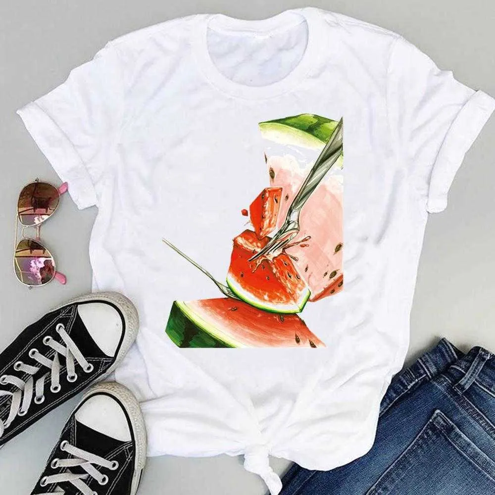 Women 2021 Strawberry Fruit Casual 90s Cartoon Short Sleeve Graphic Summer Fashion Print Female Clothes Tops Tees Tshirt T-Shirt X0527