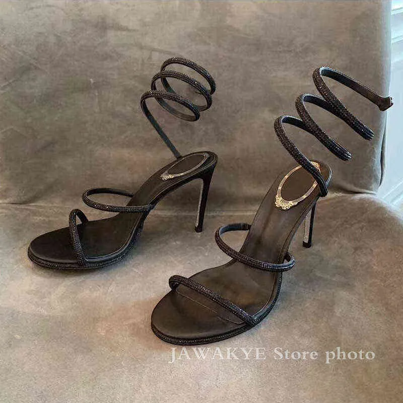 Chaussures de robe de sangle à la cheville STLETTO talon haut talon chaussures de fête argentée rose chaussures de mariage gladiateur sandales pour femmes H1126