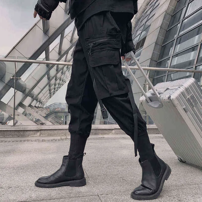 Black Cargo брюки Joggers Men Harajuku Swag Streetweaw Военная технология мужская одежда Японский стиль карандаш случайные брюки 211201