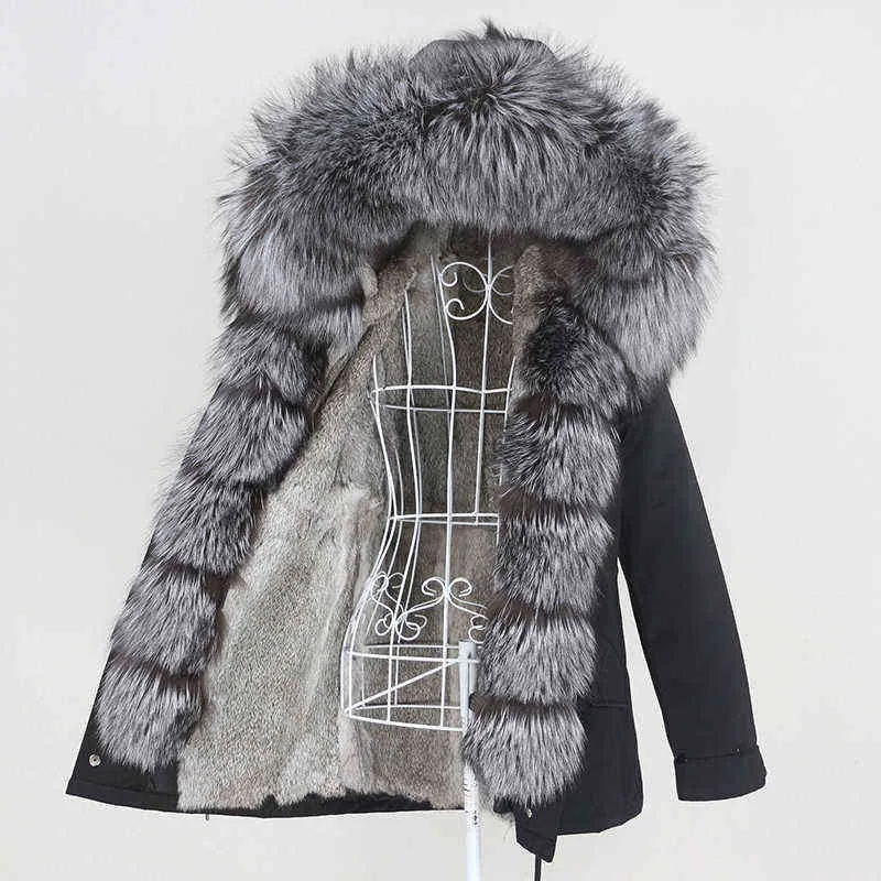 OFTBUY véritable manteau de fourrure de lapin Parka imperméable col de raton laveur naturel capuche veste d'hiver vêtements d'extérieur pour femmes amovible 211220