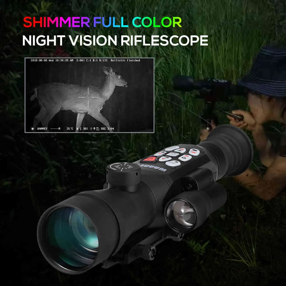 WANNEY Full Color Night Telescope Monocular Nights Vision Digital Rang Finder Ballistic Computer Scope 1080p