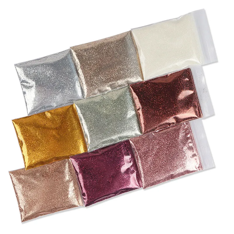 9 påsar Shinning Glitter för nagelkonstdekorationer Rose Gold 0.2mm Sequins Chrome Pigment Pulver Manikyr Tips