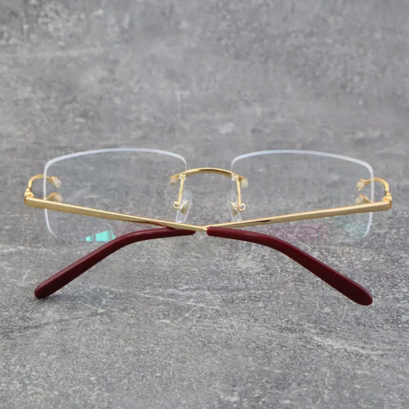 Säljande modramar Rimless Metal Myopic Eyewear Accessories Adumbral Men Woman Large fyrkantiga glasögon Male och kvinnlig 18K Gol220j