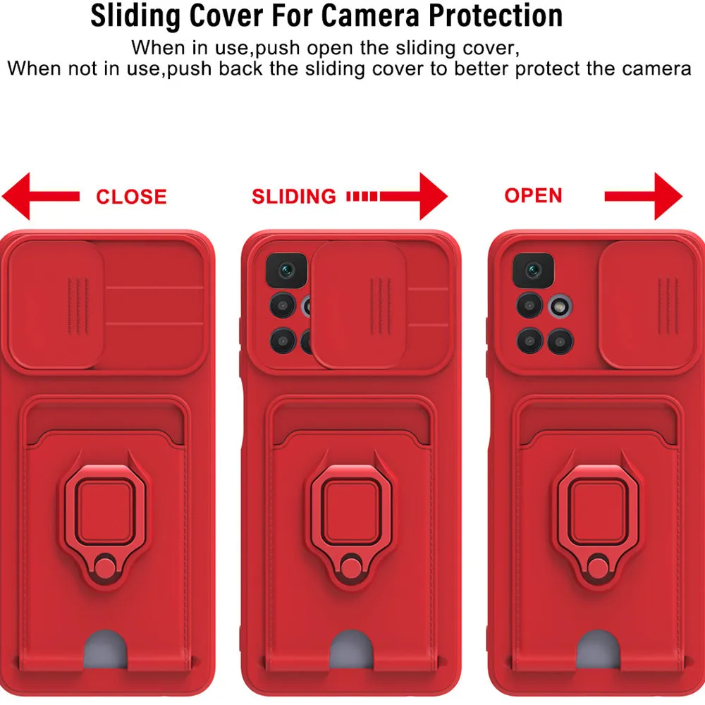 محفظة حامل البطاقة أغلفة الهاتف ل Xiaomi Redmi Note 10 Pro 8 9A Mi 11 Lite POCO X3 NFC M3 Soft Ring Holder Lens Protection Cover