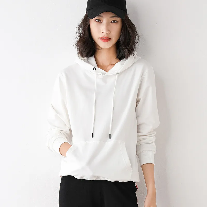 Sweatshirt Women Spring and Autumn Thin Hooded Pullover Loose Top Casual Sports Jacket Black 201203