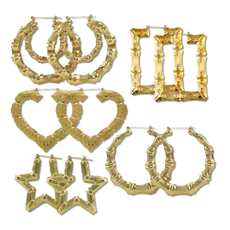 Bambus-Creolen, ethnischer Vintage-Stil, großer Kreis, rundes Herz, Stern-Ohrring für Damen, modisches Statement, goldene Punk-Charm-Ohrringe, Party-Schmuck