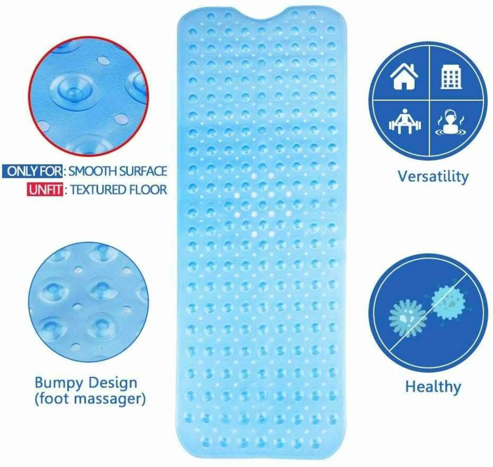 Long tapis de baignoire antidérapant salle de bain douche bleu antibactérien lavable en machine pour salle de bain, enfants tout-petit Senior 211130